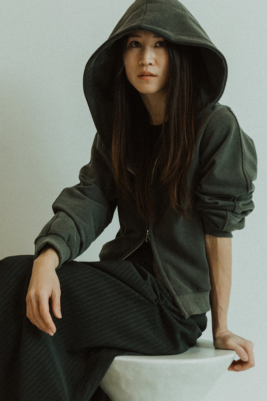 TWO-WAY ZIP ACID WASH HOODIE